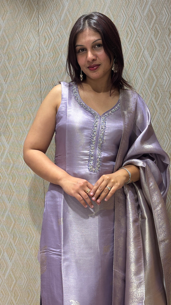 Banarasi Silk Light Lavender Ethnic Set