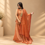 Indo-Western Salsa Fabric Palazzo Set – 3 Piece