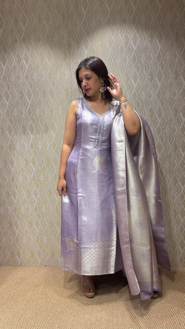Banarasi Silk Light Lavender Ethnic Set